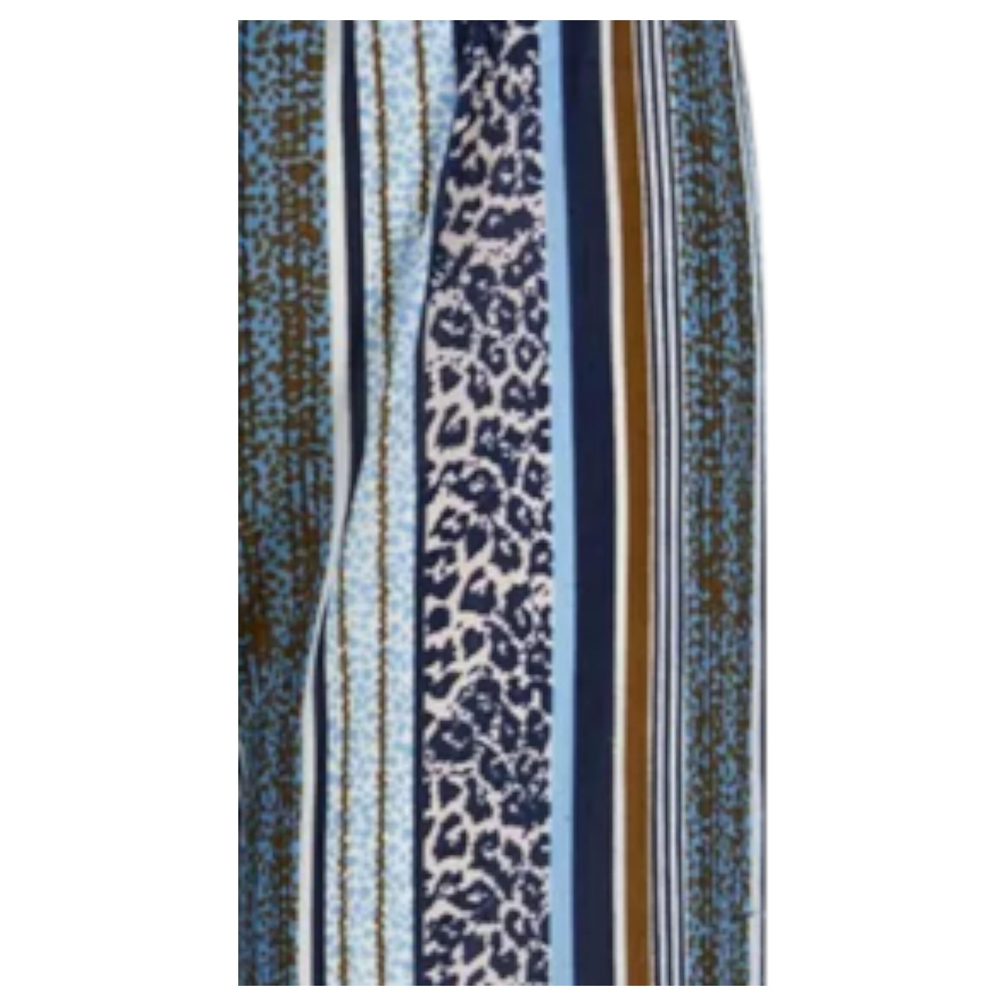 Ladies blue striped palazzo trousers with leopard print – high waist wide leg summer pants